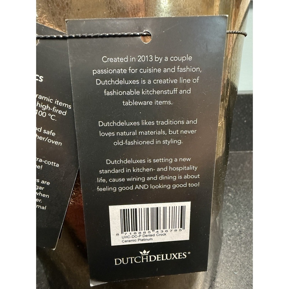 Dutchdeluxes Dented Crock Utensil Holder - Platinum Ceramic - Handmade Portugal - Picture 9 of 10